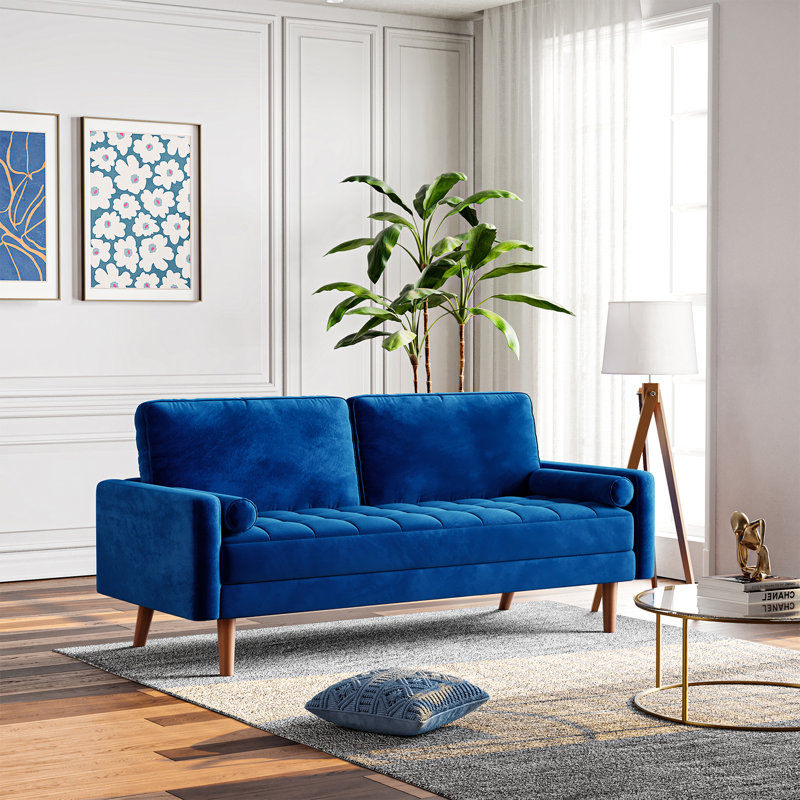 Mid Century Modern Velvet Loveseat with Easy Assembly and Supportive Cushions